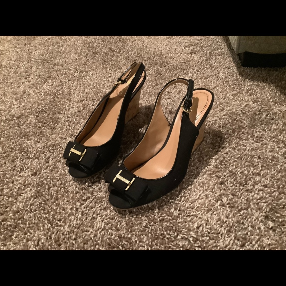 Tommy Hilfiger black cork wedges sling back with bow
